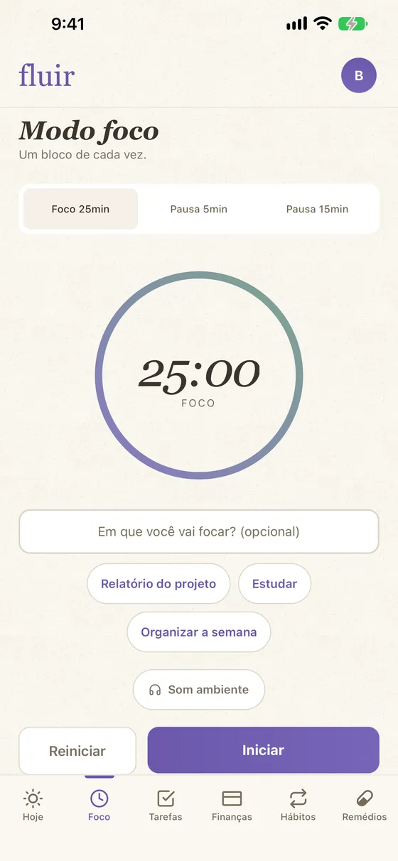 O Fluir por dentro: a tela de Foco